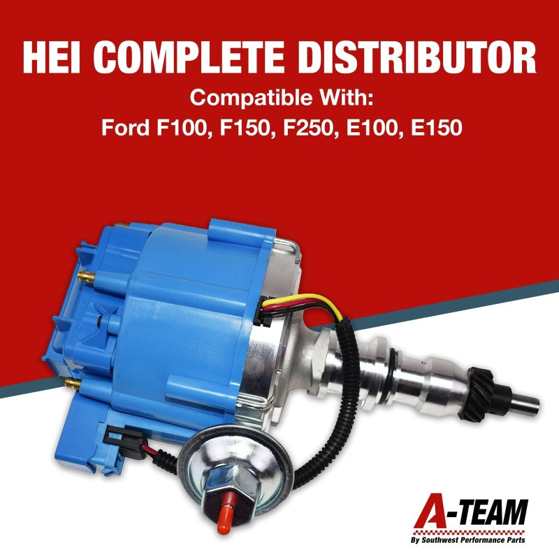 A-Team Performance HEI Inline 6 Distributor - Blue, 65K Spark & One-Wire Distributor - Billet Aluminum & Performance Ignition Coil - Electronic Ignition Compatible with Ford F100-F250, E100-E150 - Image 3
